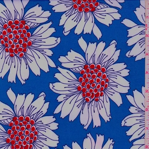 1 3/4 YD PC-ITY Blue/White/Red Bold Floral Nylon Jersey Knit Fabric