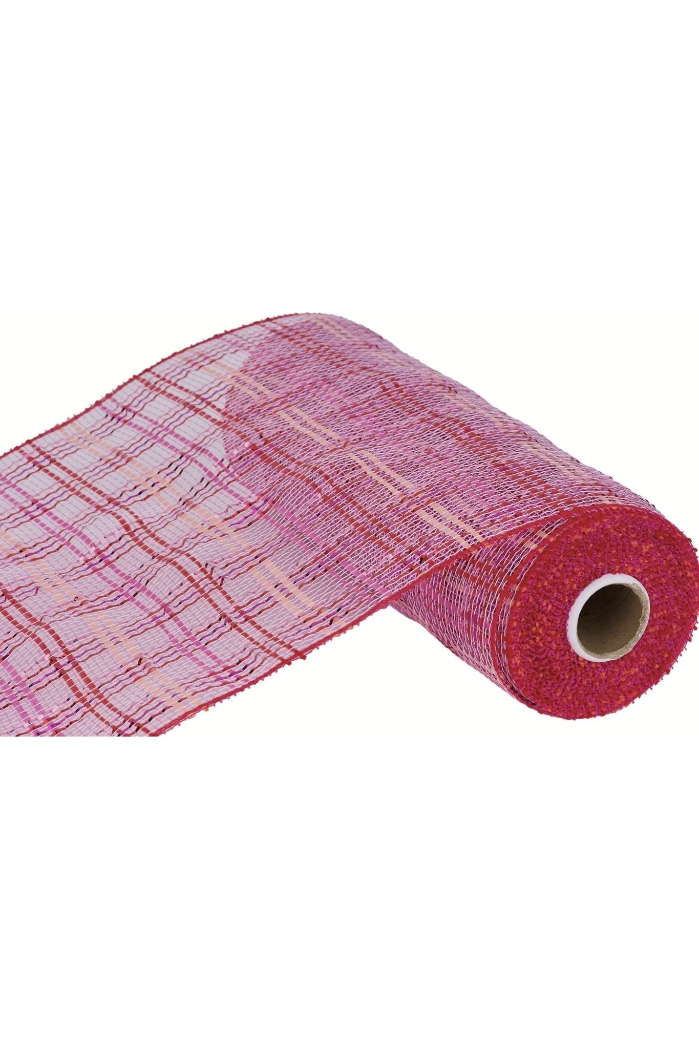 10" Vertical Foil Plaid Mesh Ribbon: Pink and Red (10 Yards)