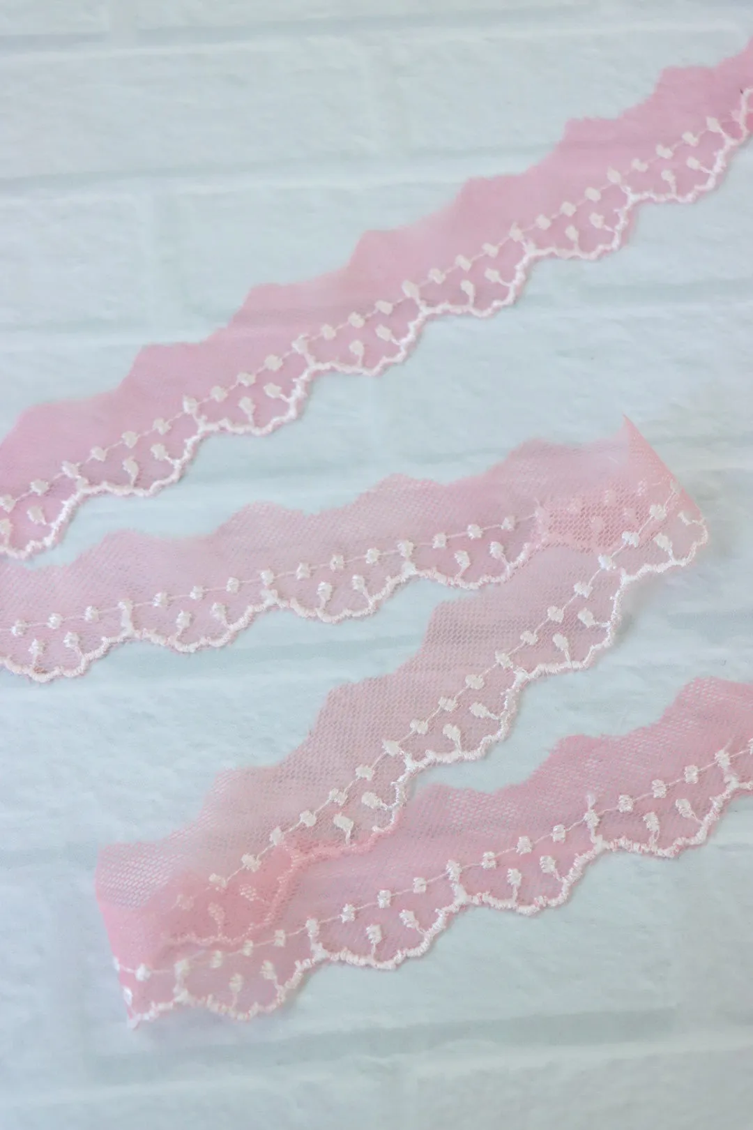 10YDS Pink 1" Wide Embroidered Lace Trim