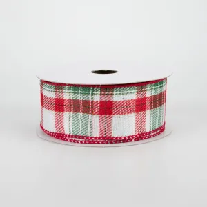 1.5" Audrey Christmas Plaid Ribbon: White, Red, Green (10 Yards)