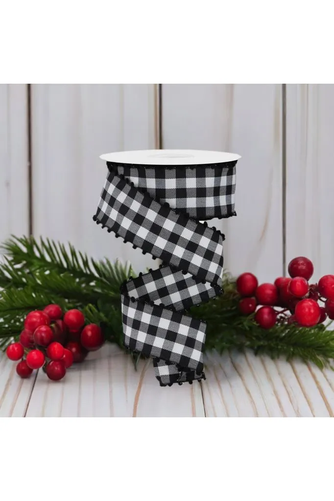 1.5" Check with Poms Ribbon: Black (10 Yards)