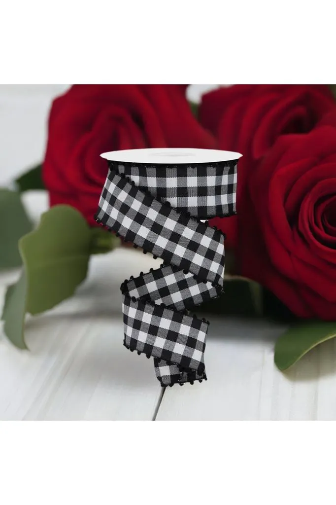 1.5" Check with Poms Ribbon: Black (10 Yards)