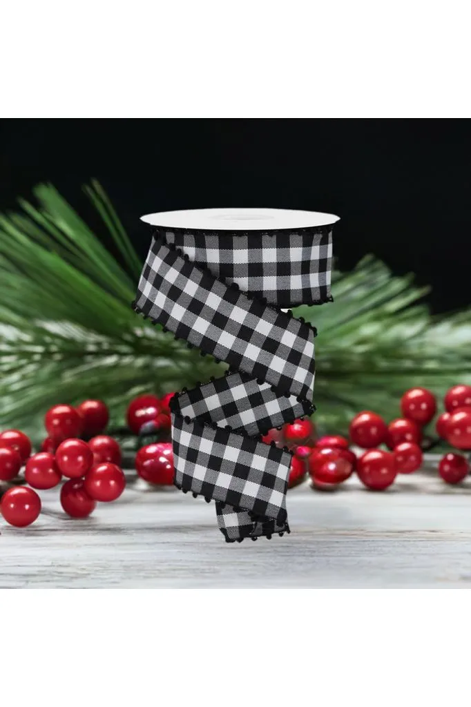 1.5" Check with Poms Ribbon: Black (10 Yards)