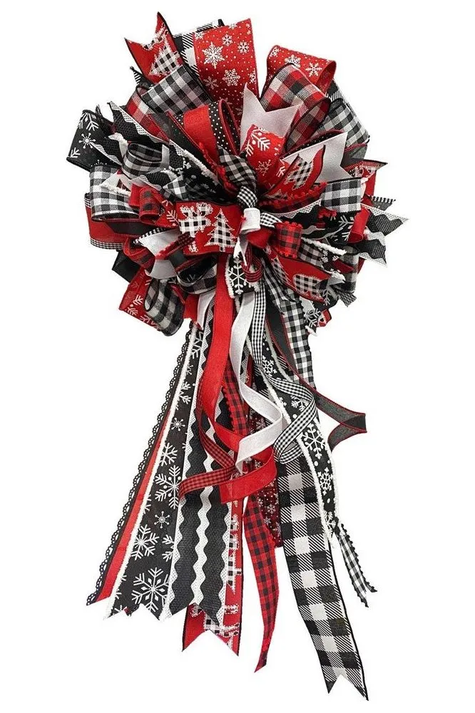 1.5" Check with Poms Ribbon: Black (10 Yards)