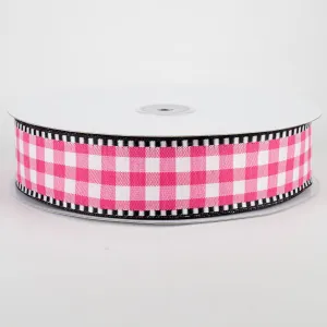 1.5" Dashed Edge Check Plaid Ribbon: Fuchsia & White (50 Yards)