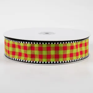 1.5" Dashed Edge Check Plaid Ribbon: Red & Lime (50 Yards)