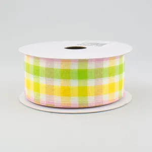 1.5" Faux Linen Check Ribbon: Pink, Lime & Yellow (10 Yards)