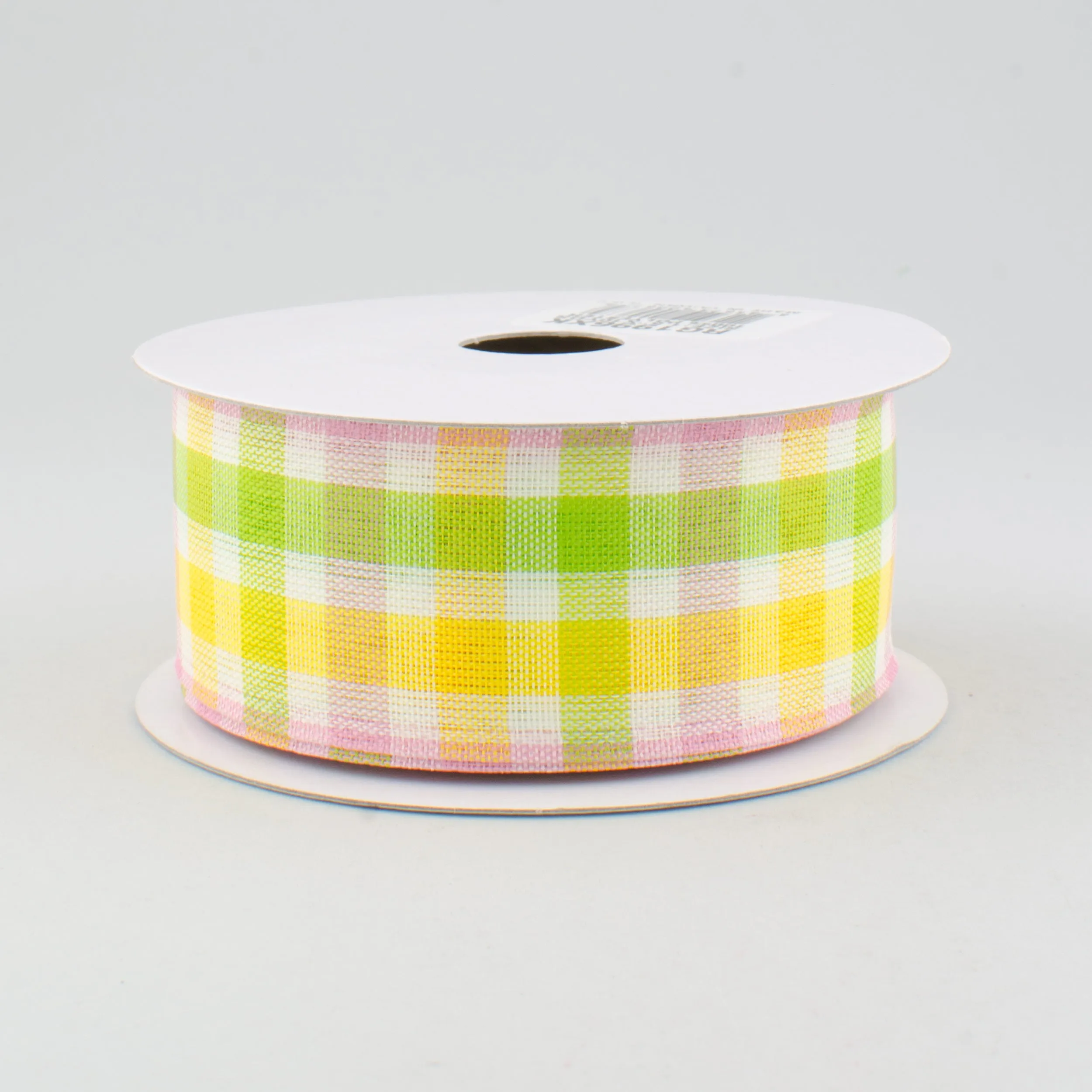 1.5" Faux Linen Check Ribbon: Pink, Lime & Yellow (10 Yards)