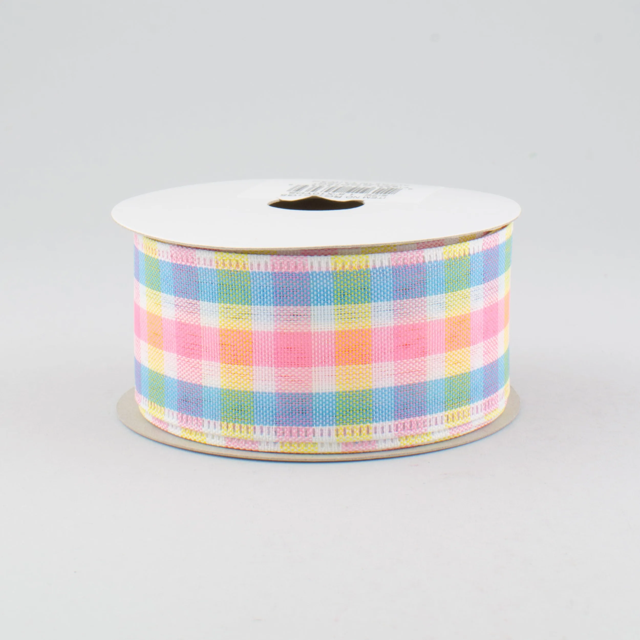 1.5" Faux Linen Check Ribbon: Yellow, Blue & Pink (10 Yards)