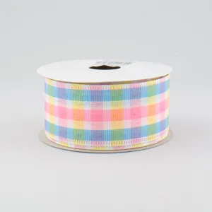 1.5" Faux Linen Check Ribbon: Yellow, Blue & Pink (10 Yards)