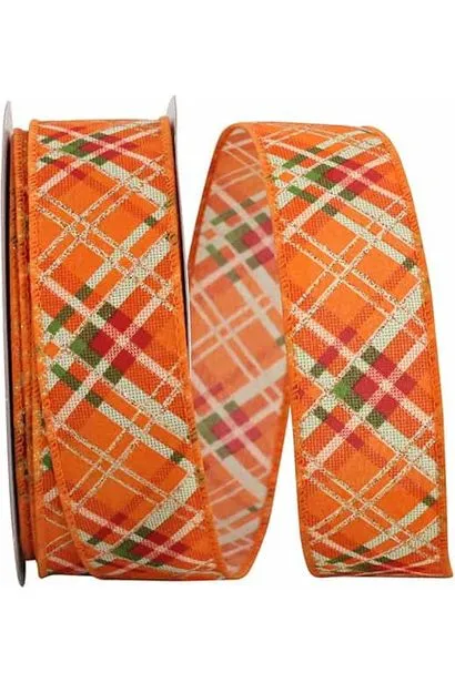 1.5" Plaid Tonal Sparkle Ribbon: Orange (20 Yards)