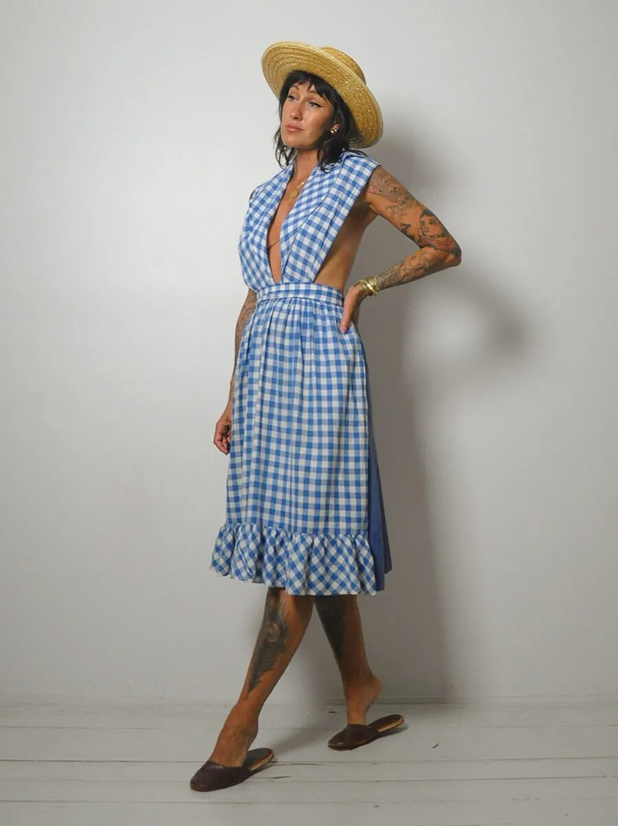 1970's Gingham Cotton Apron Dress