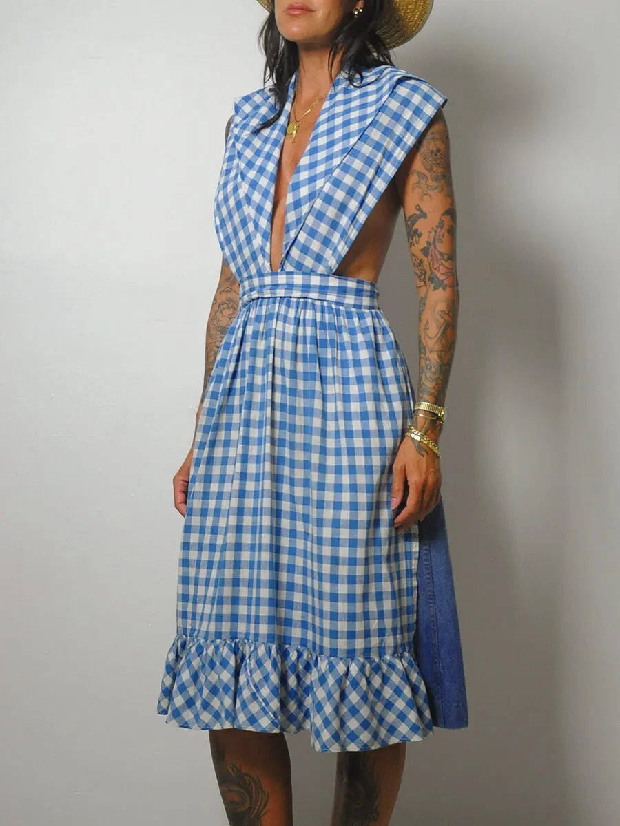 1970's Gingham Cotton Apron Dress