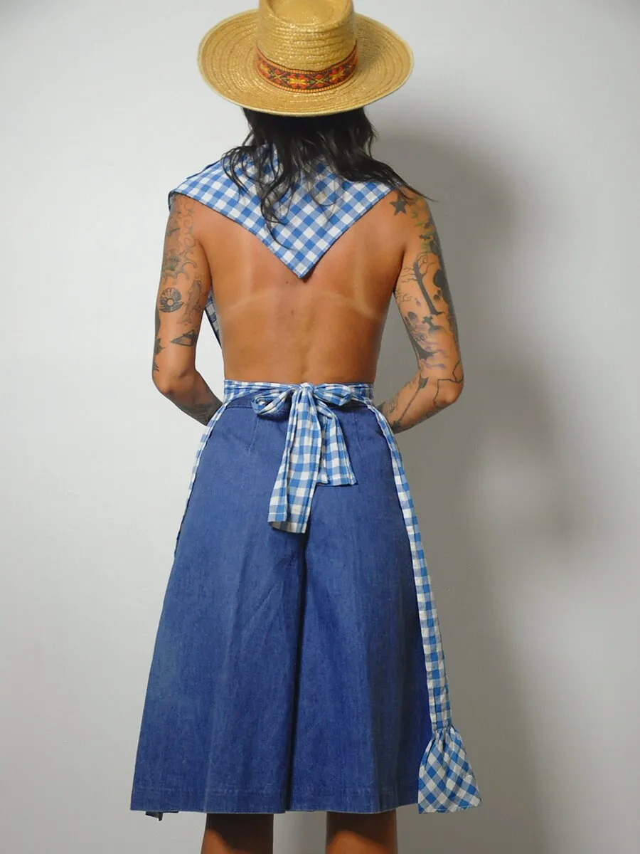 1970's Gingham Cotton Apron Dress