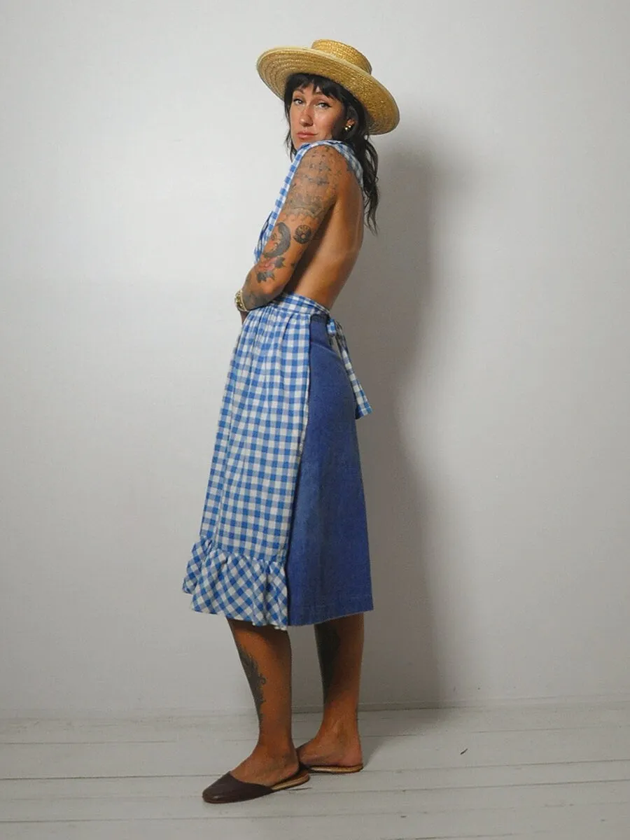 1970's Gingham Cotton Apron Dress