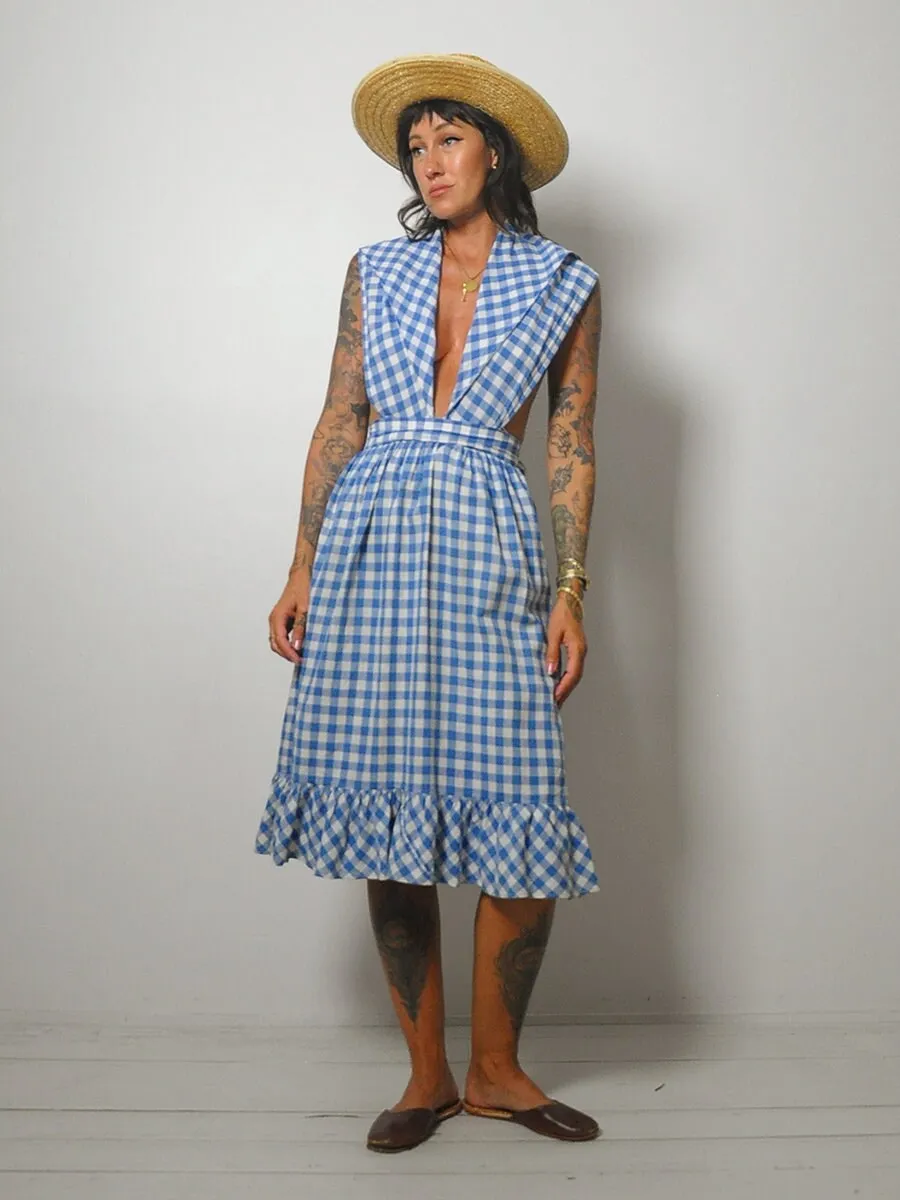 1970's Gingham Cotton Apron Dress