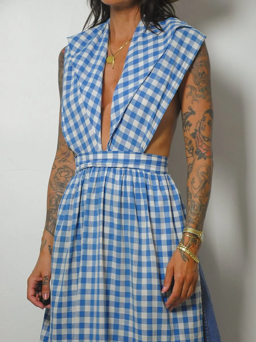 1970's Gingham Cotton Apron Dress