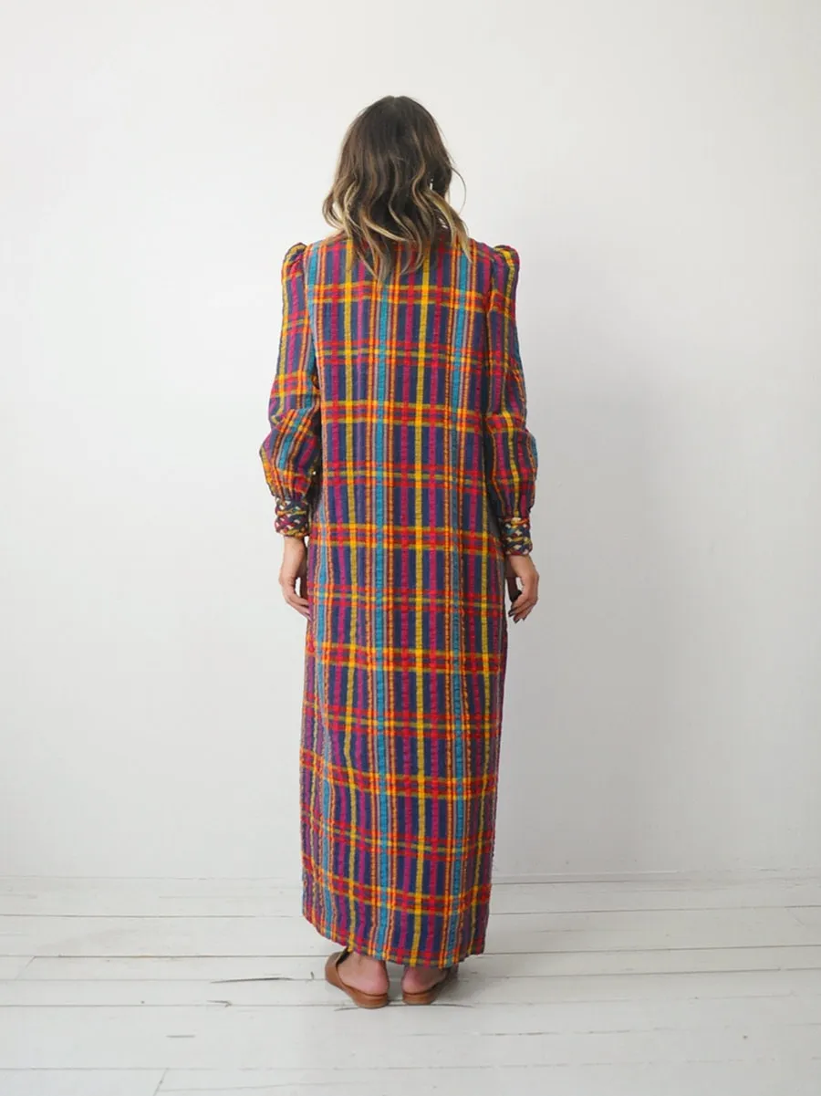 1970's Rainbow Plaid Maxi Dress