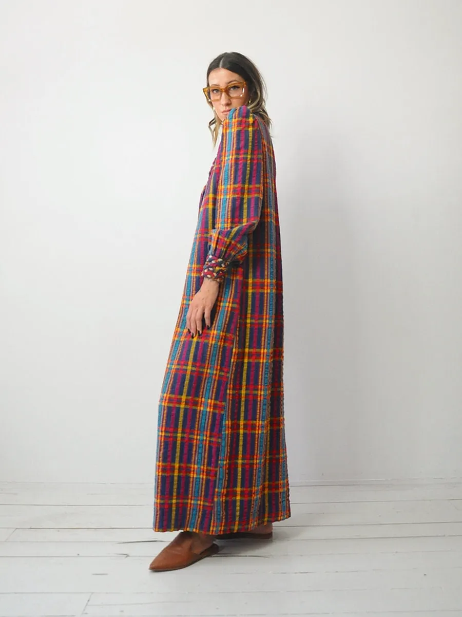 1970's Rainbow Plaid Maxi Dress