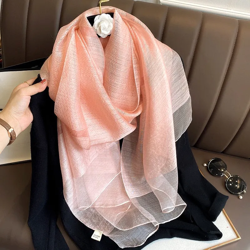 2020 Real Silk Wool Scarf Women Designer Brand Foulard Hijab Scarves Lady Pashmina Black White Red Bandana Neck Shawls Wraps