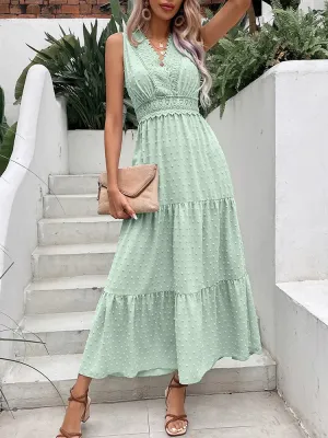 2024 Sexy Backless Sleeveless Lace Ruffle Boho Dress