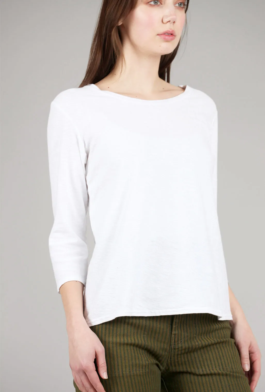 3/4-Sleeve Bias Tee, White