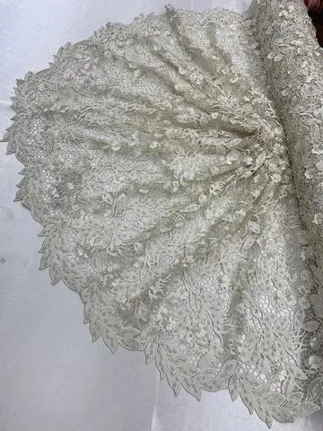 3D Flowers Bridal Heavy Double Beaded Floral Mesh Lace Fabric By The Yard