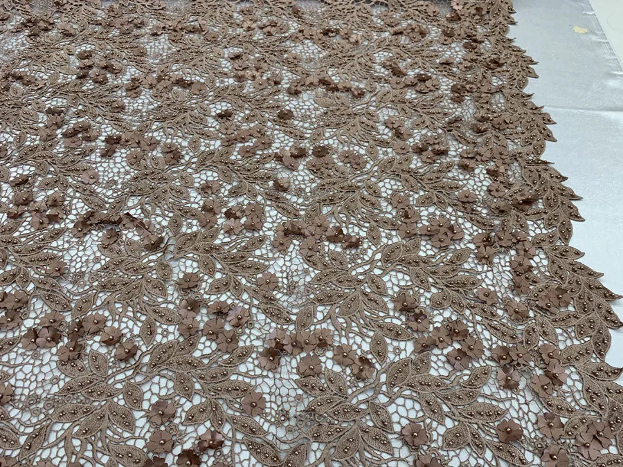 3D Flowers Bridal Heavy Double Beaded Floral Mesh Lace Fabric By The Yard