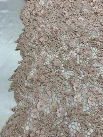 3D Flowers Bridal Heavy Double Beaded Floral Mesh Lace Fabric By The Yard