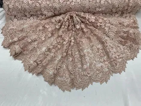 3D Flowers Bridal Heavy Double Beaded Floral Mesh Lace Fabric By The Yard