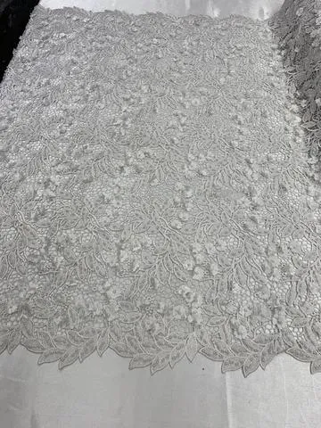 3D Flowers Bridal Heavy Double Beaded Floral Mesh Lace Fabric By The Yard