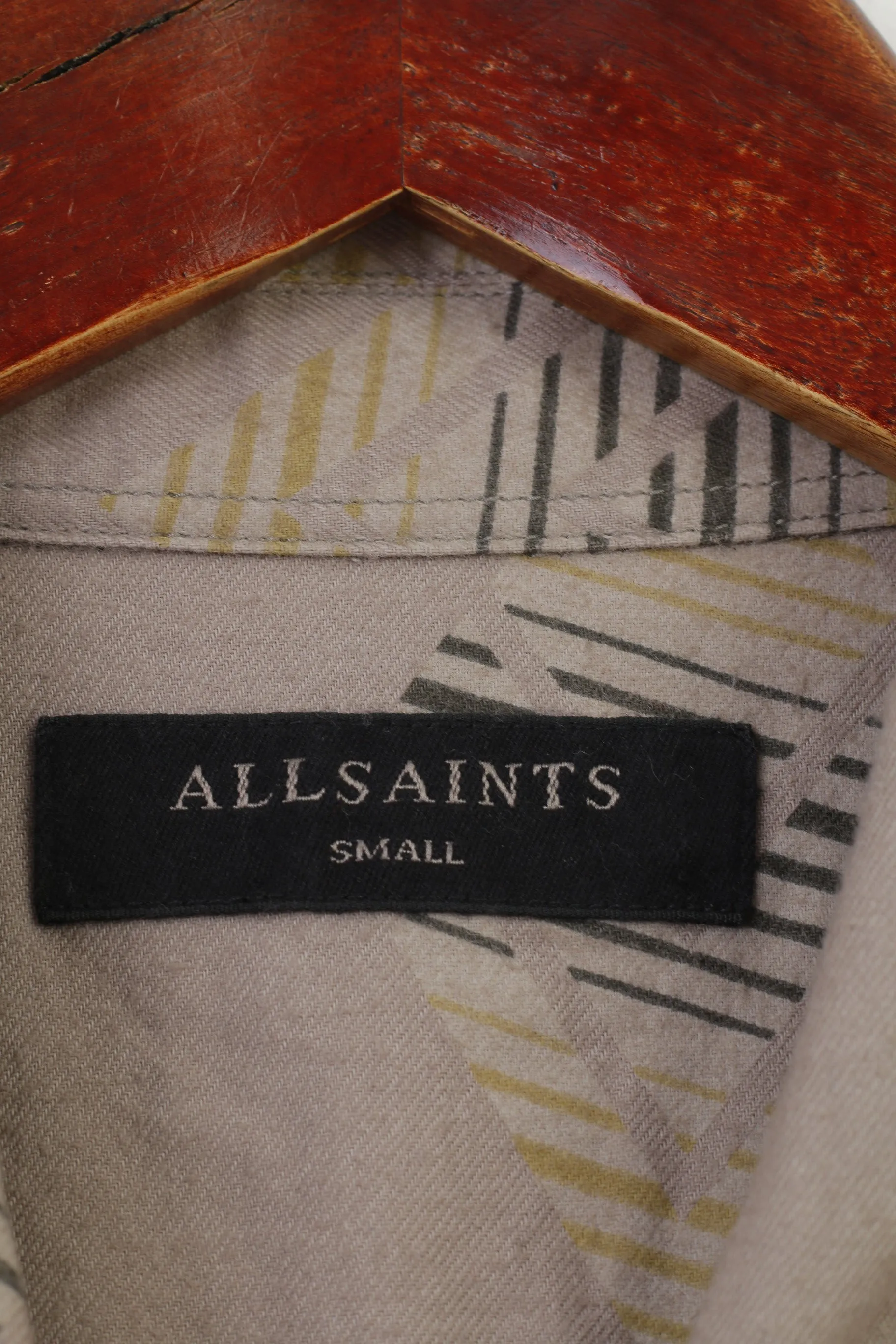 Allsaints Men S Casual Shirt Brown Abstract Cotton Pockets Long Sleeve Top