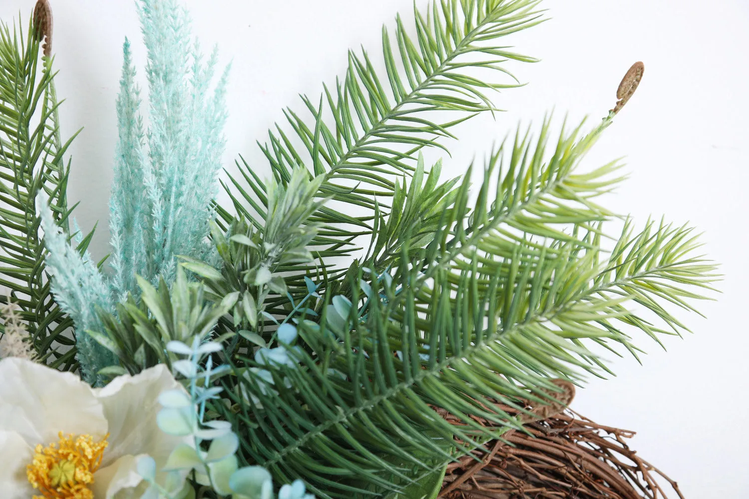 Aquamarine Splash - Cycas Fern, Poppy, King Protea & Pampas Grass Spring Summer Front Door Wreath