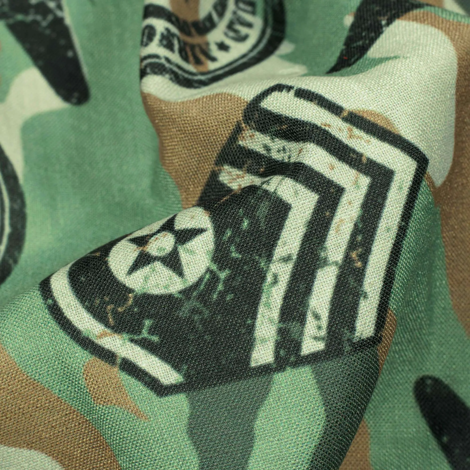 Army Green And Black Camouflage Digital Print Linen Textured Fabric (Width 56 Inches)