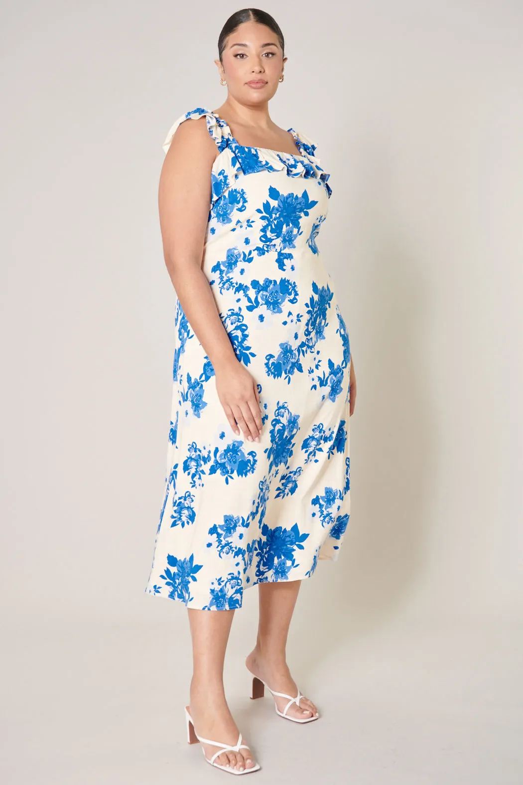 Azure Kona Floral Ruffle Trim Milo Midi Dress Curve