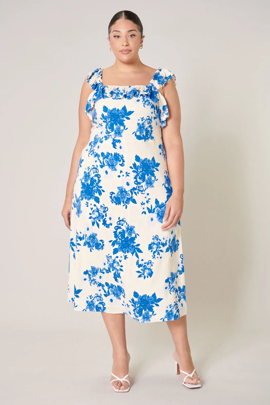 Azure Kona Floral Ruffle Trim Milo Midi Dress Curve