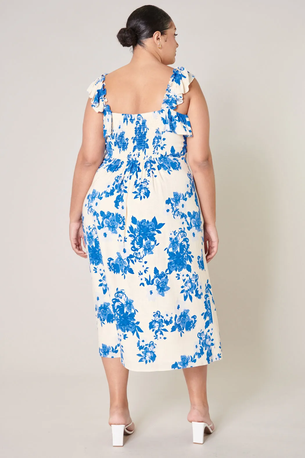 Azure Kona Floral Ruffle Trim Milo Midi Dress Curve