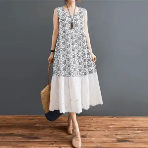 Babakud Women Charm Lace Floral Cotton Linen Dress