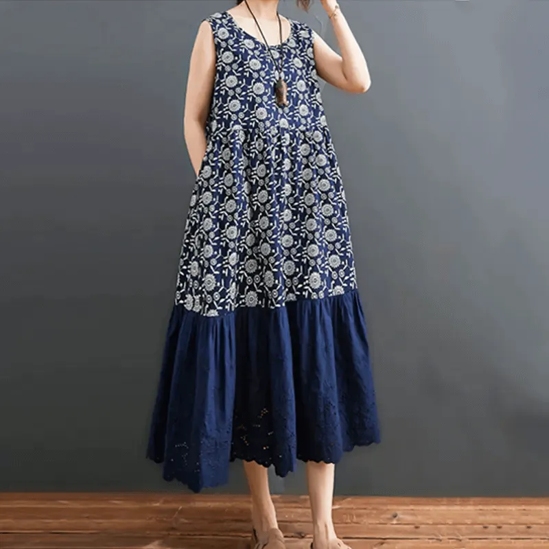 Babakud Women Charm Lace Floral Cotton Linen Dress