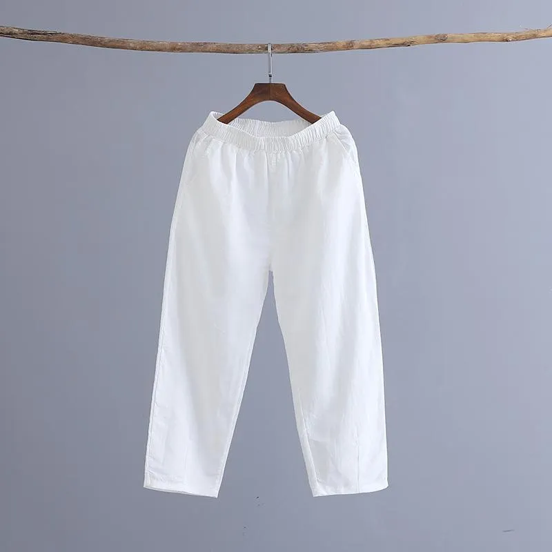 Babakud Women Cotton And Linen Casual Cropped Pants