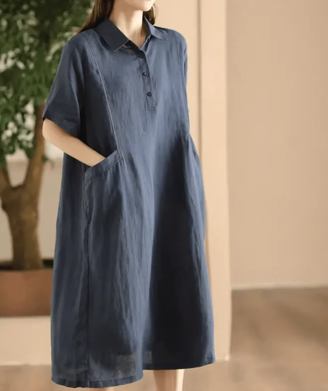 Babakud Women Summer Sand-Washed Linen Dress with Pockets