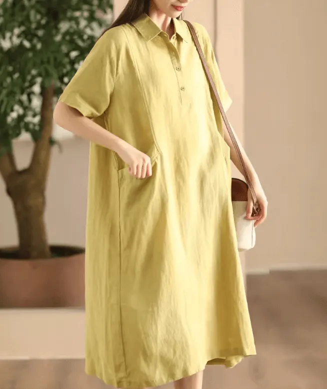 Babakud Women Summer Sand-Washed Linen Dress with Pockets