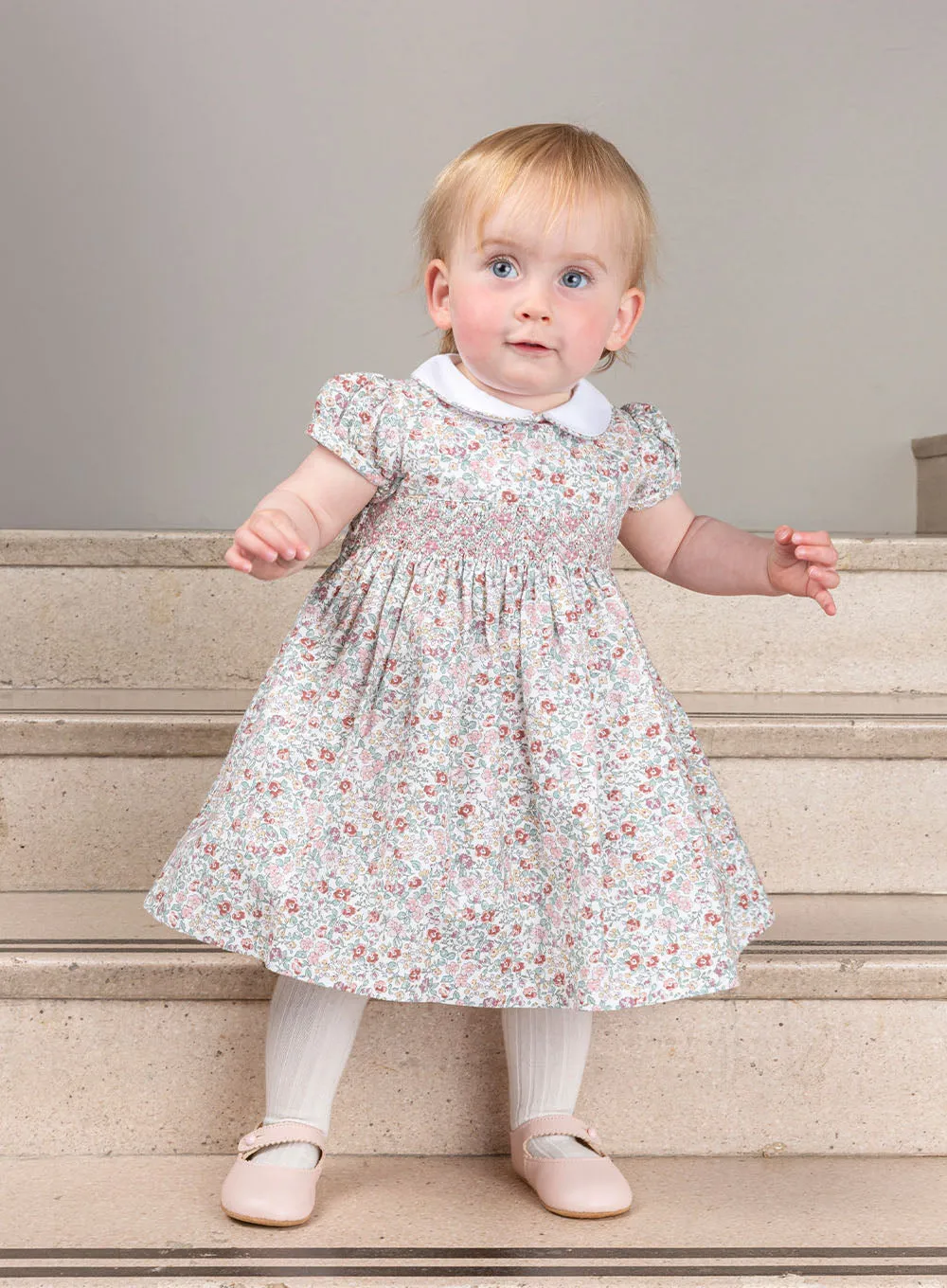 Baby Arabella Smocked Dress in Pink Floral