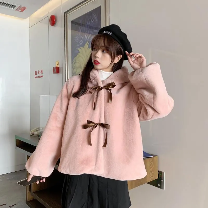 Bear Hooded Coral Velvet Coat