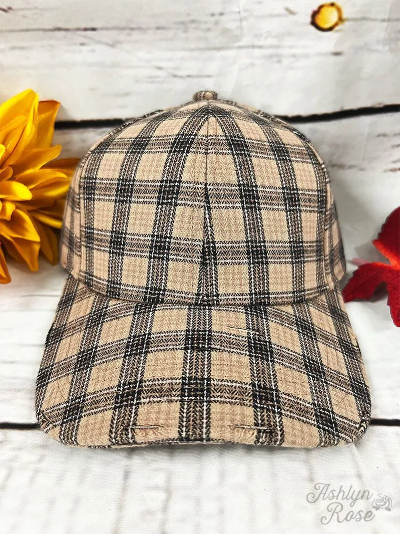 Beige & Black Plaid Hat