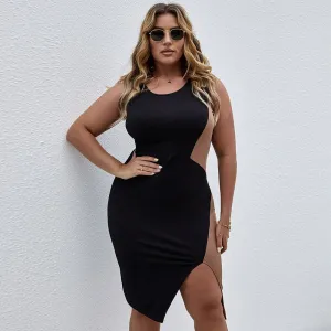 BerriesJam - 2024 Sleeveless Tank Top Casual Round Neck Plus Size Slit Dress