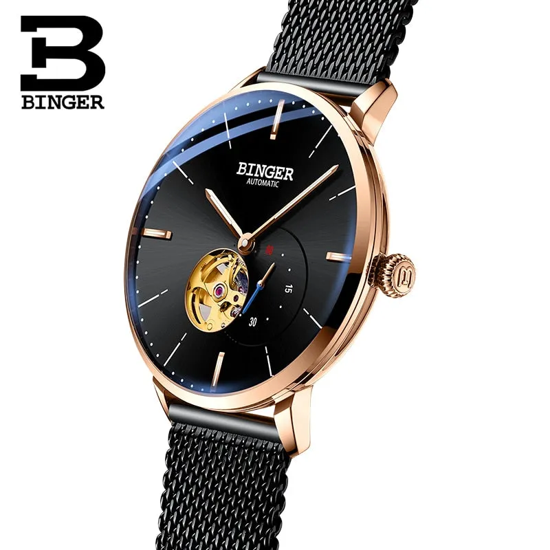 Binger Swiss Mechanical Black Business Luxury Men Watch B 5085M-1