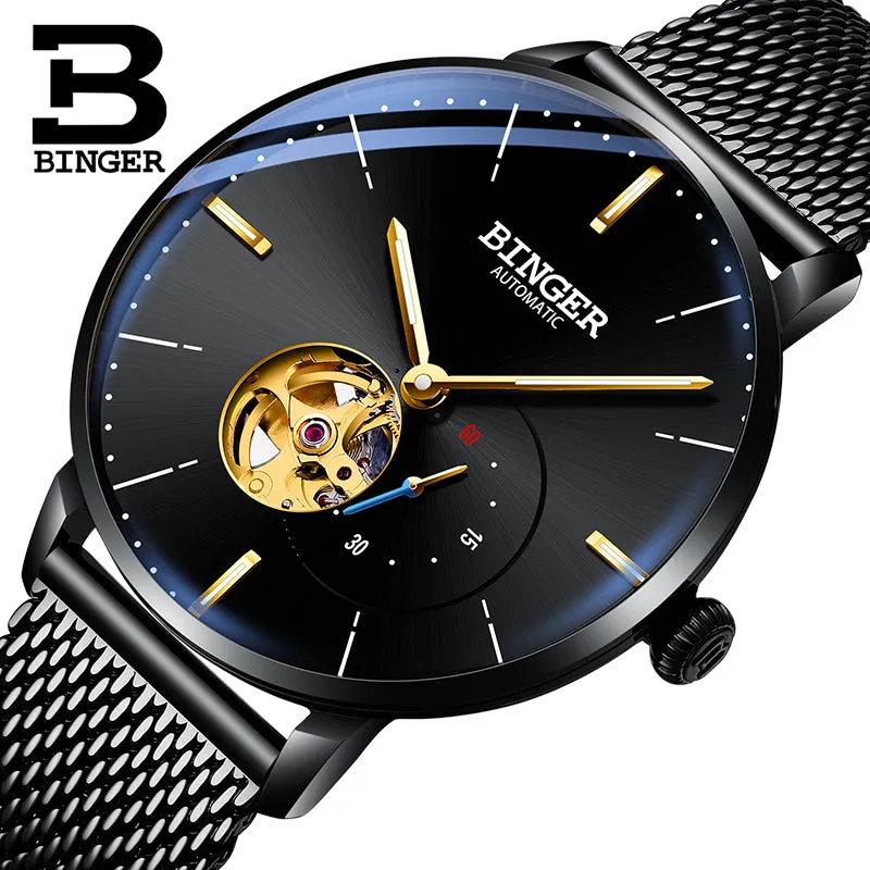 Binger Swiss Mechanical Black Business Luxury Men Watch B 5085M-1