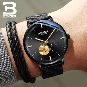 Binger Swiss Mechanical Black Business Luxury Men Watch B 5085M-1