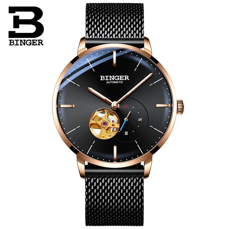 Binger Swiss Mechanical Black Business Luxury Men Watch B 5085M-1